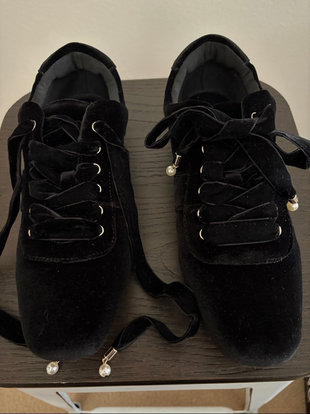 INC International Concepts Black Velvet Sneakers with Pearl Accents